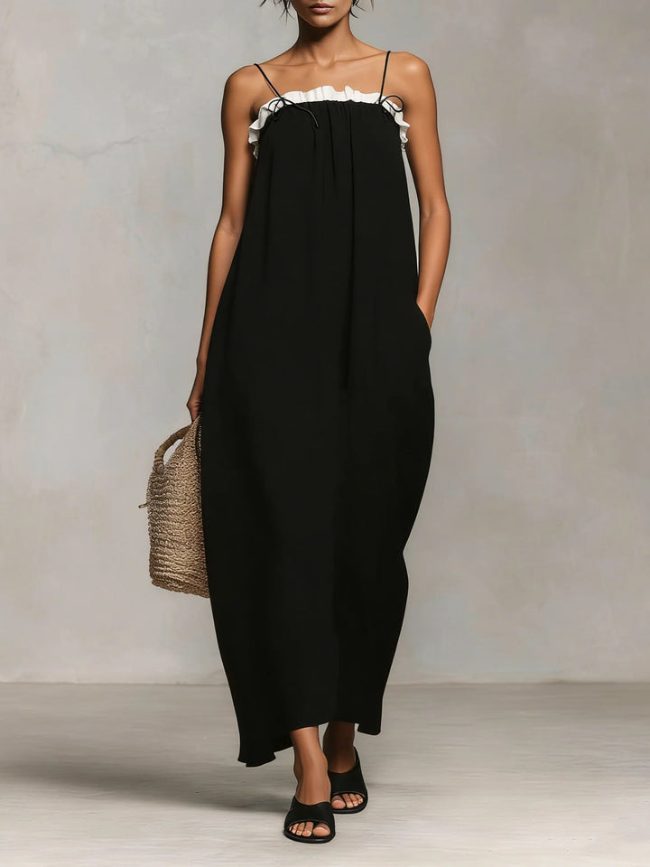 Mirelle™ | Maxi Dress with Color Blocks and Thin Straps