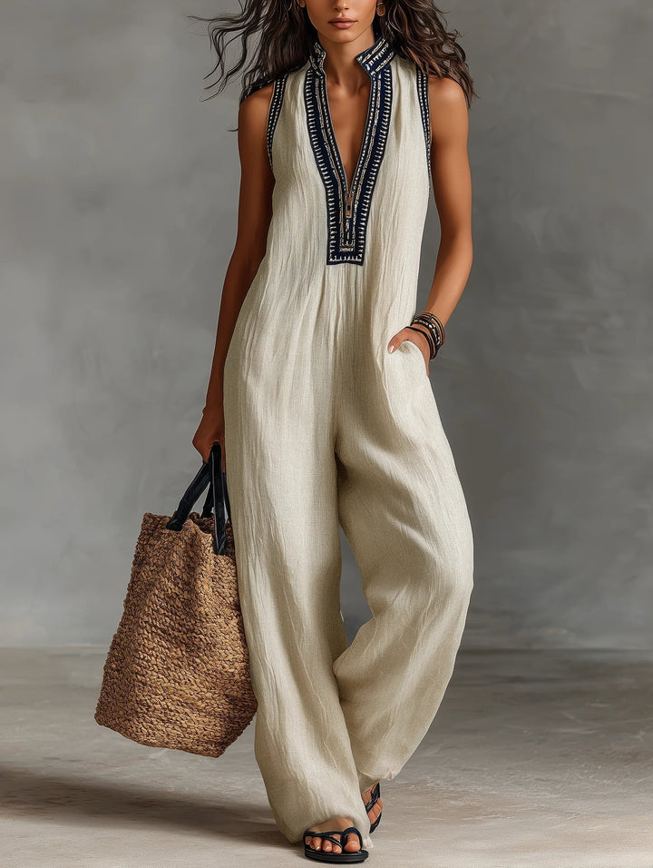 Roxane | Sleeveless Jumpsuit with Minimalist High Neck and Zip Closure