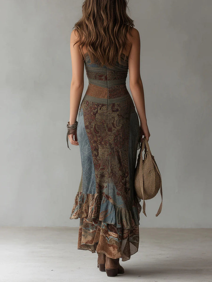 Elena | Asymmetrical Maxi Dress with Bold Print and Ruffled Slit