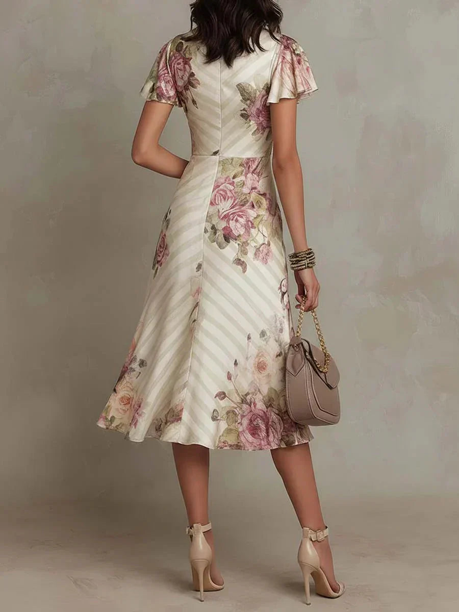 Alba | Elegant Floral Print Ruched Midi Wrap Dress
