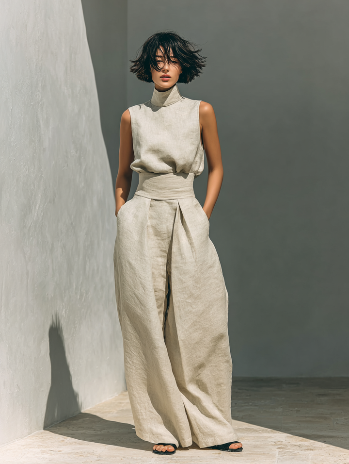 Maria™ | Complete set with tank top and wide-leg cotton and linen pants