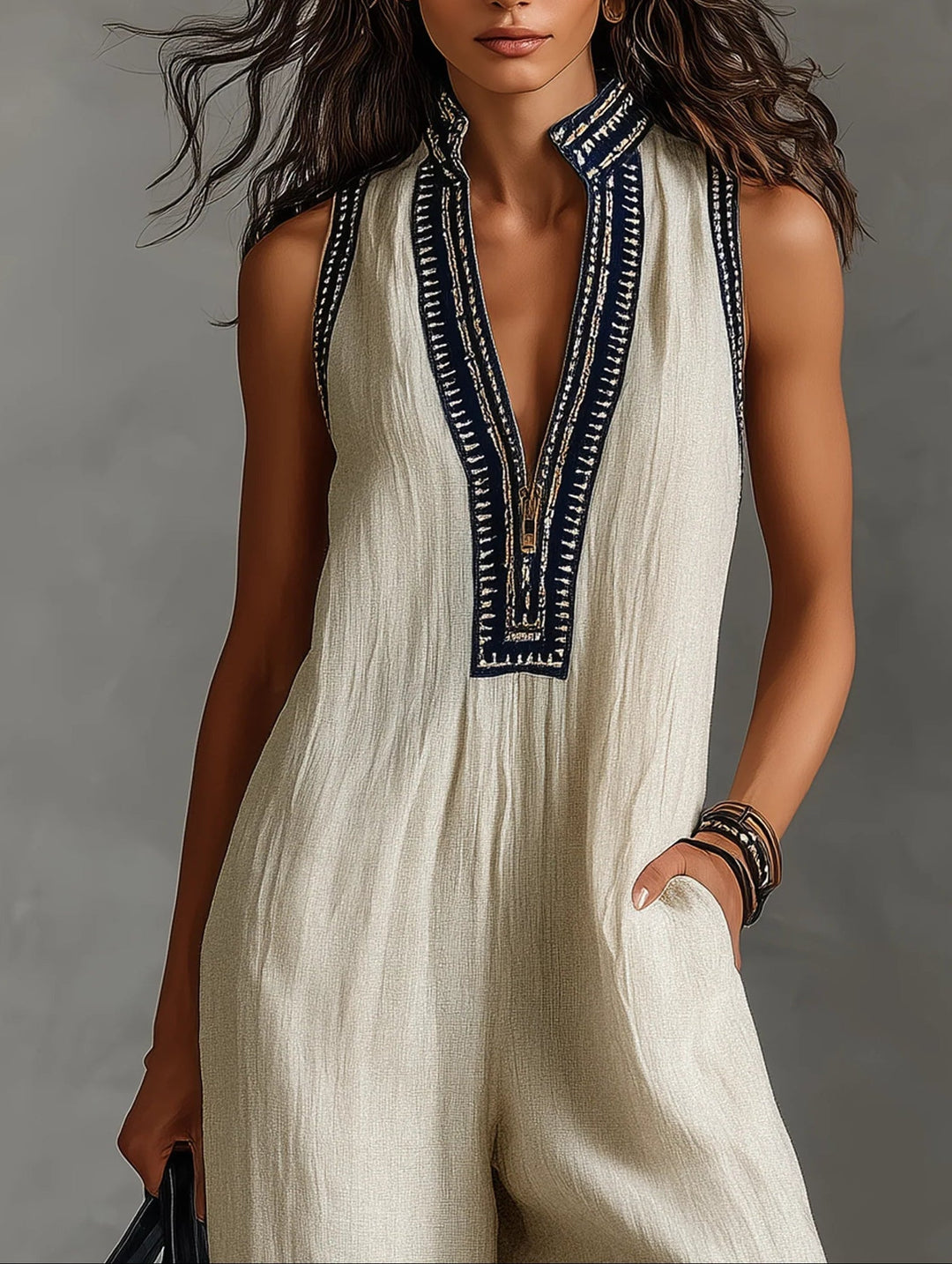 Roxane | Sleeveless Jumpsuit with Minimalist High Neck and Zip Closure