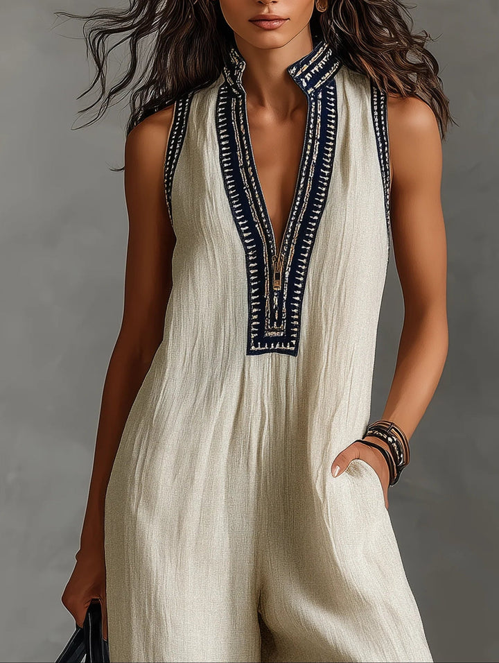 Roxane | Sleeveless Jumpsuit with Minimalist High Neck and Zip Closure