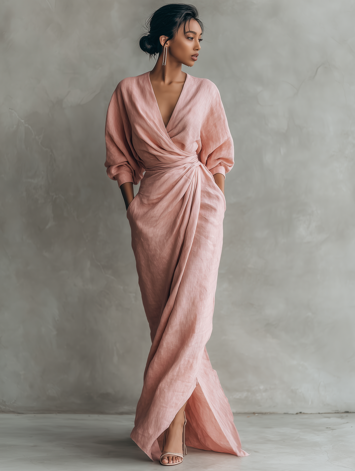 BETTY™ - ELEGANT LINEN V-NECK MAXI DRESS