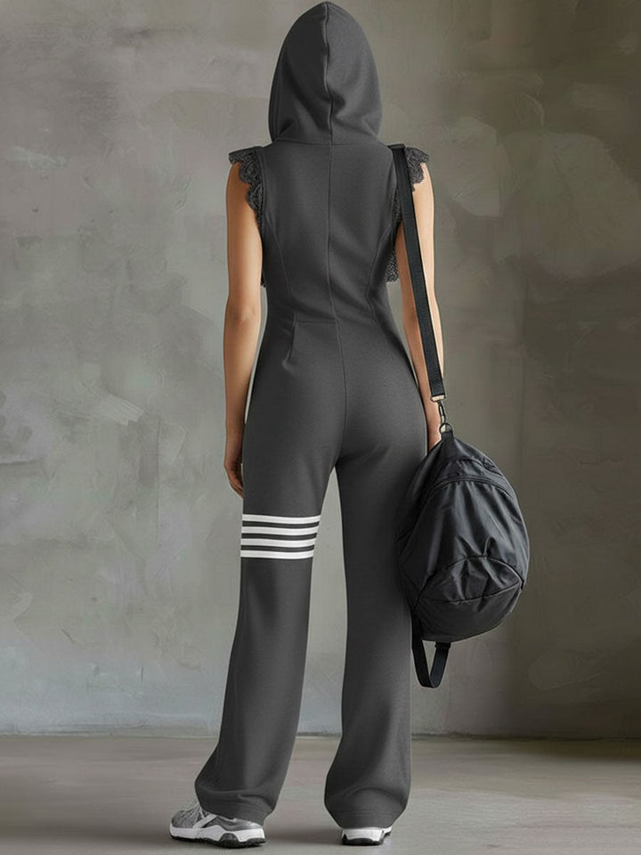 Jade | Retro Sports Hoodie Jumpsuit with Side Stripes