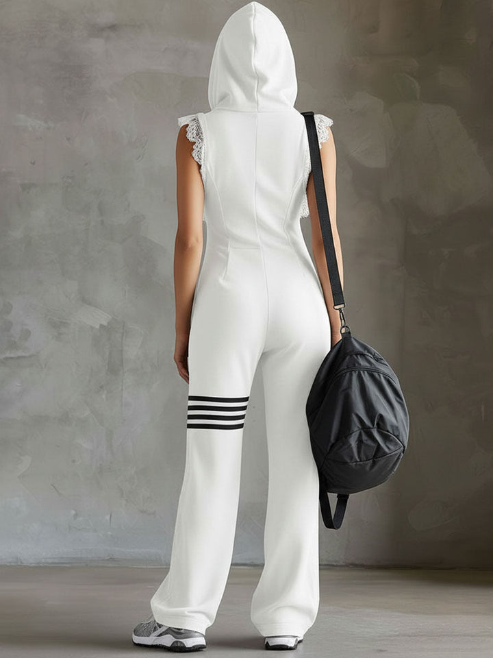 Jade | Retro Sports Hoodie Jumpsuit with Side Stripes