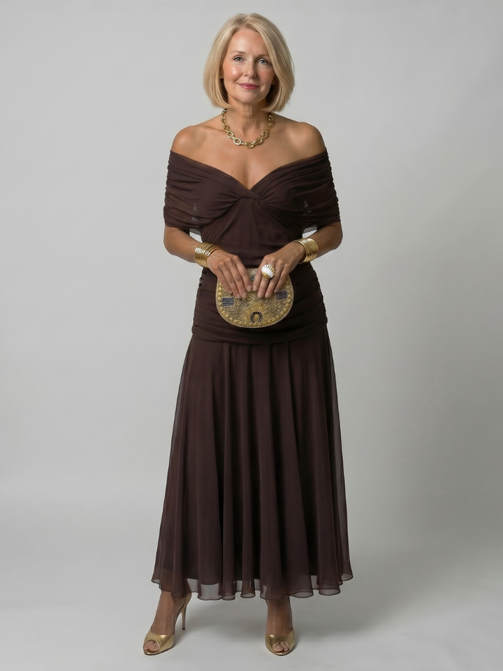 Stella & Grace™ | Off Shoulder Flow Midi Dress