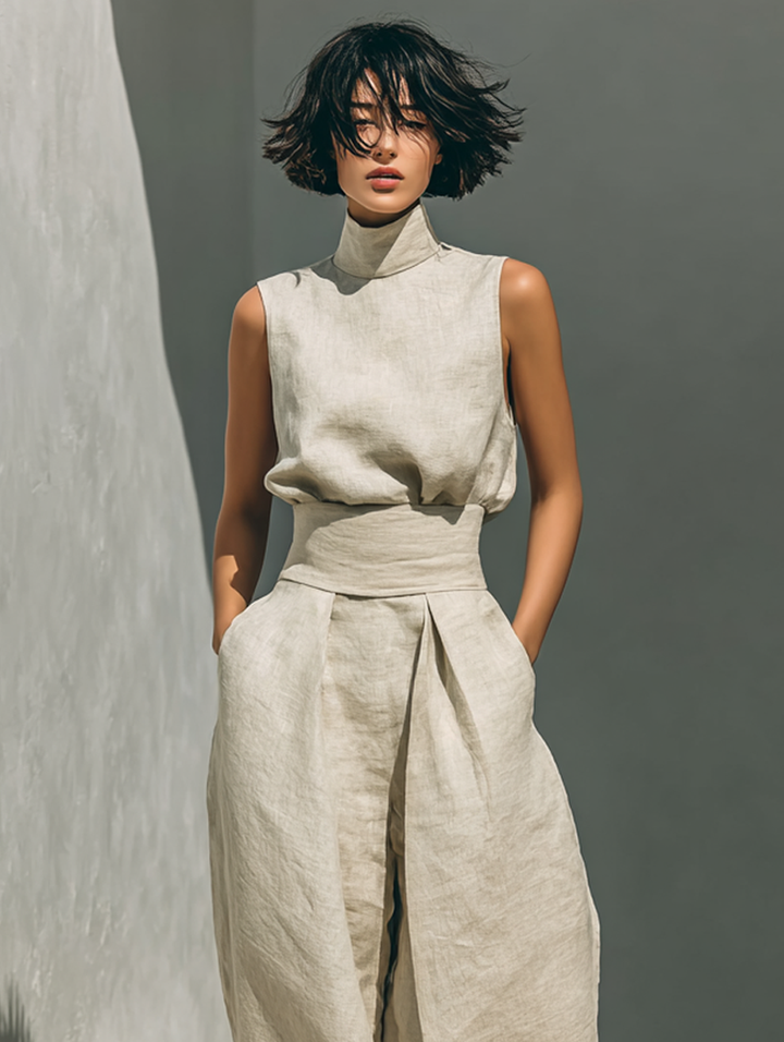 Maria™ | Complete set with tank top and wide-leg cotton and linen pants