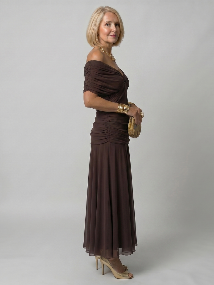 Stella & Grace™ | Off Shoulder Flow Midi Dress