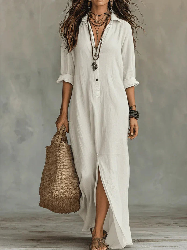 Céline™ | Black Loose Maxi Dress with Buttons