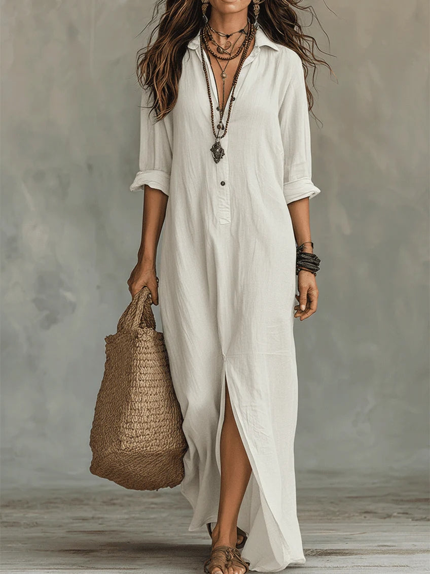 Soline | Long Black Flowy Dress with Buttons