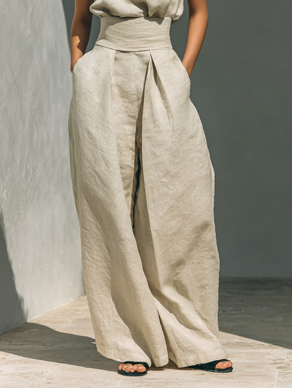 Maria™ | Complete set with tank top and wide-leg cotton and linen pants