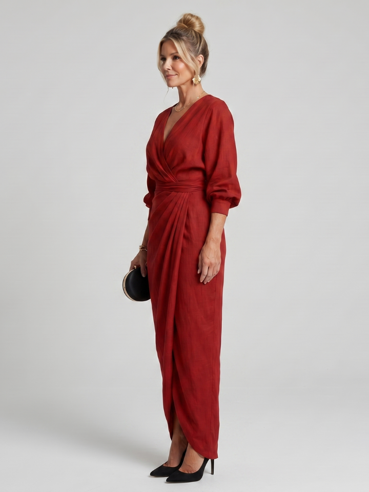 Fable | Long Sleeve Wrap Overlap Skirt Midi Dress