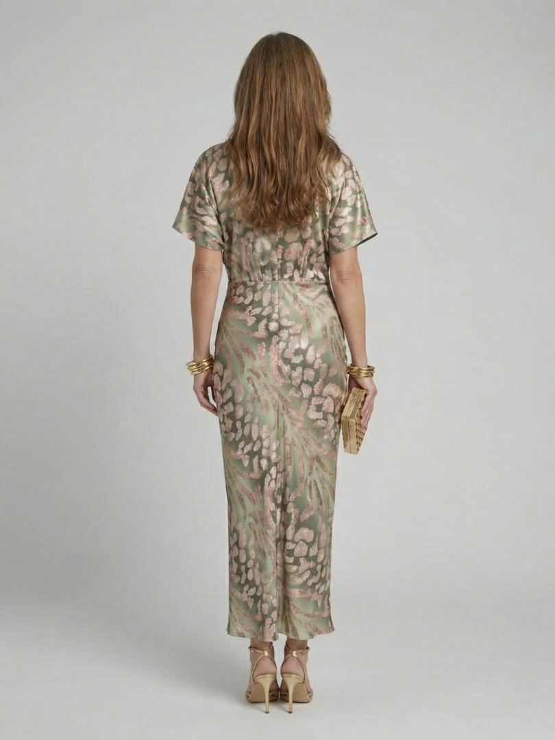 Violet & Grace™ | Abstract Print V Neck Twist Waist Midi Dress