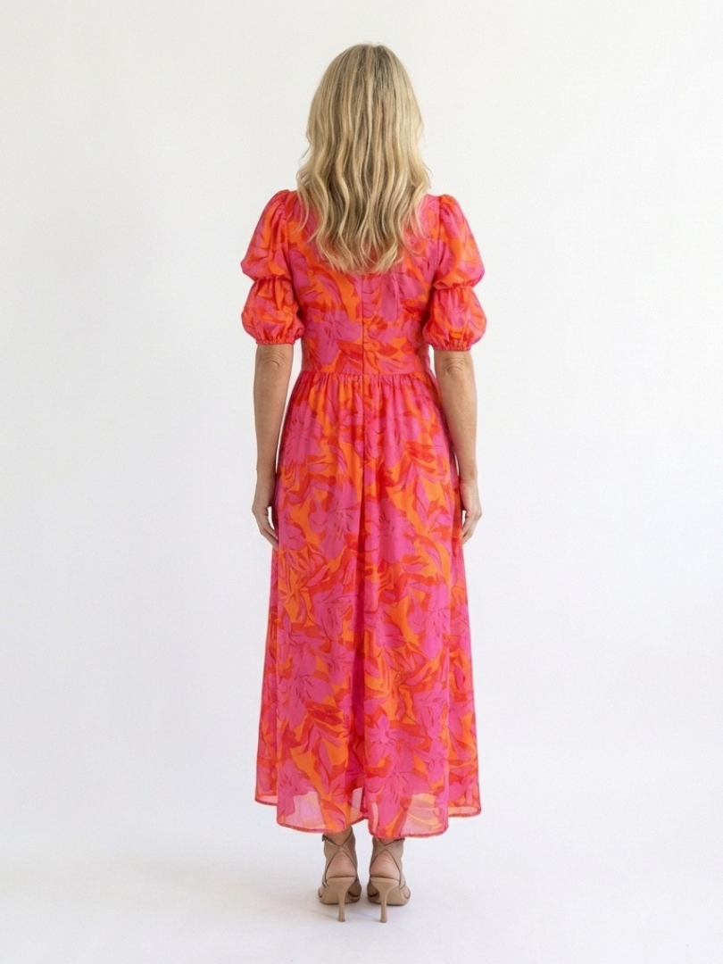 Stella & Grace™ | Floral V Neck Puff Sleeve Midi Dress