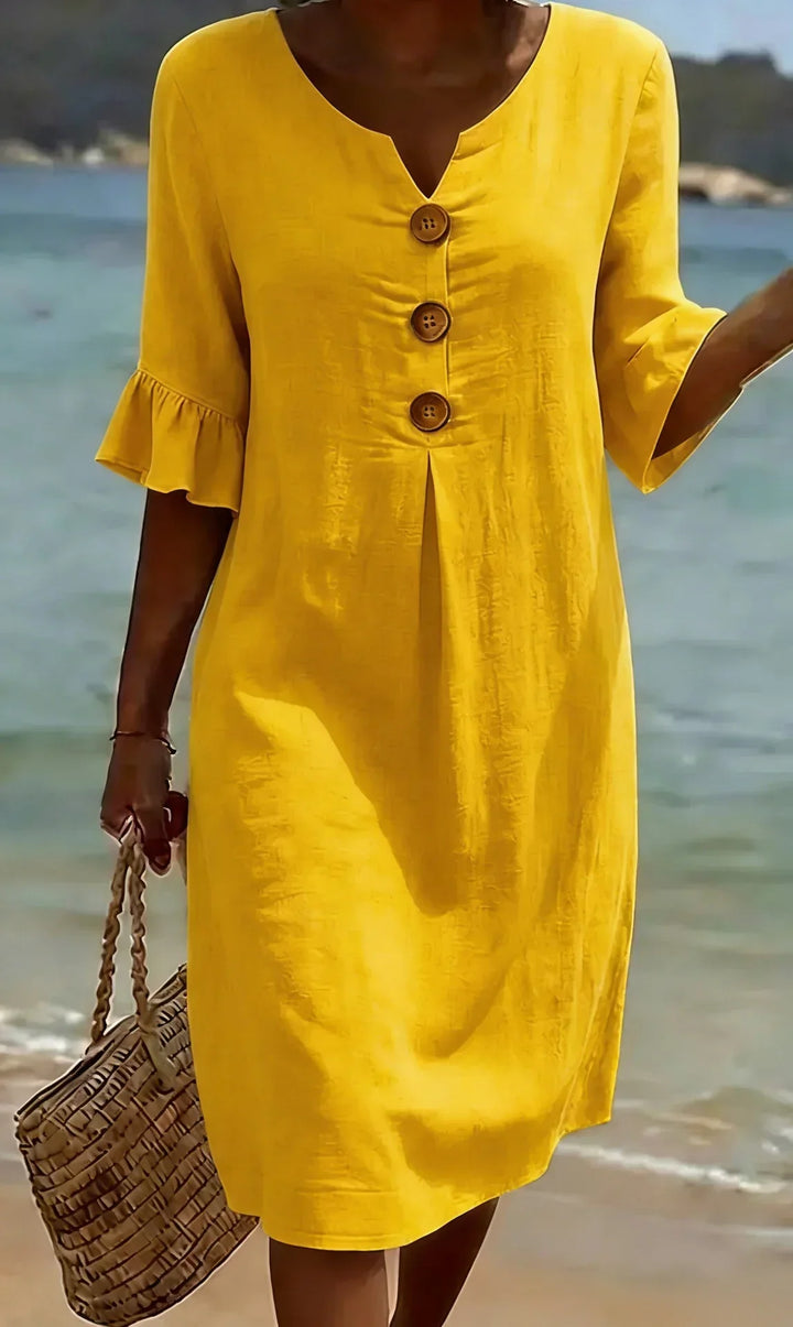 Vanesa™ | Textured Dress with Puff Sleeves and Buttons