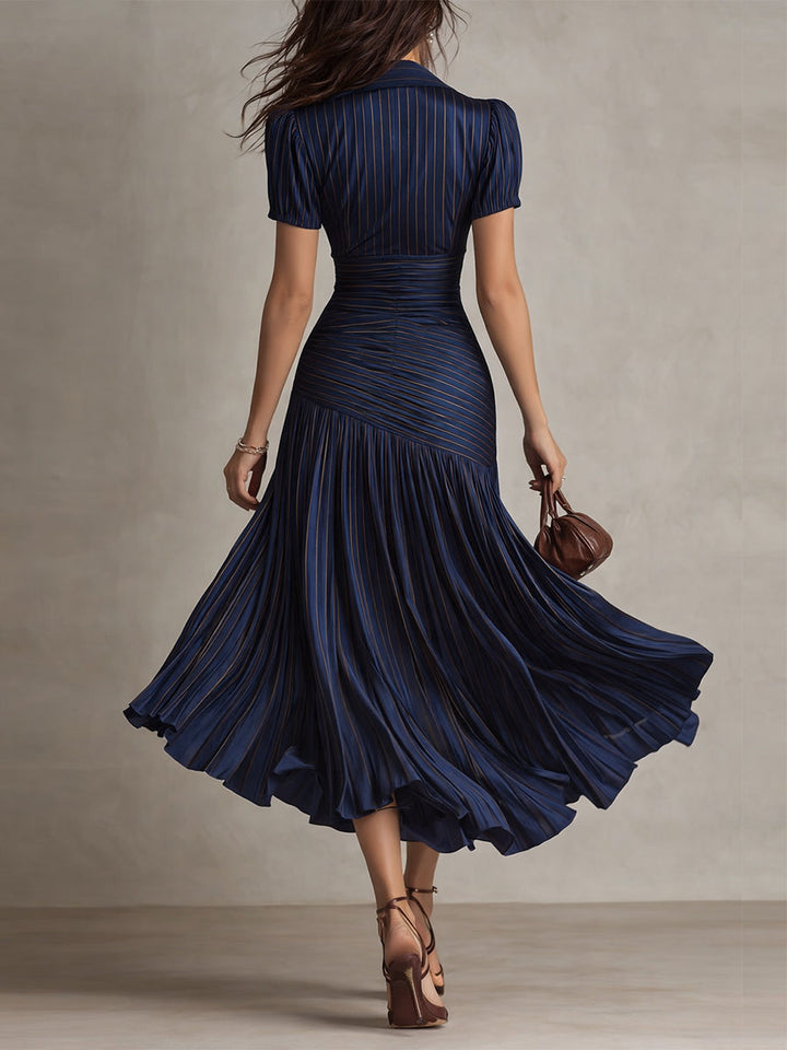 Adriana | Retro Striped Satin Midi Dress