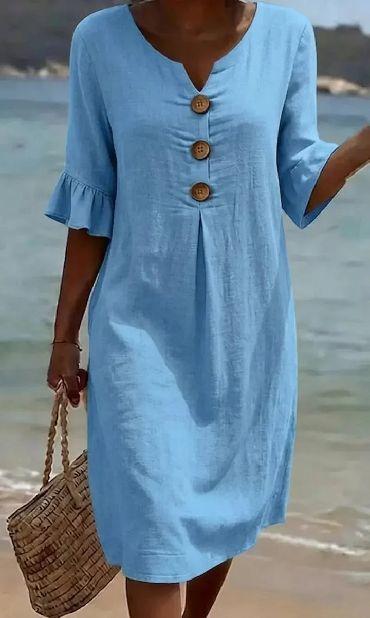 Vanesa™ | Textured Dress with Puff Sleeves and Buttons
