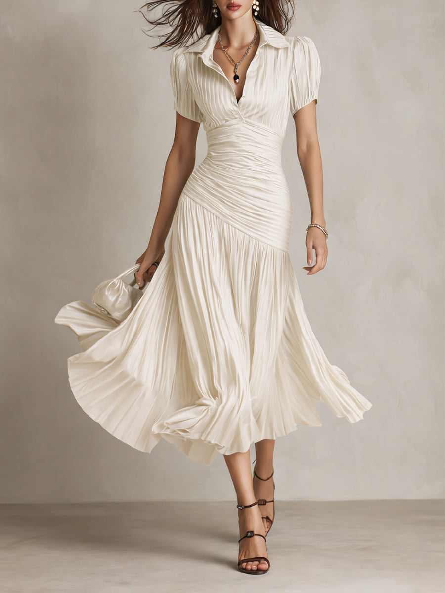 Adriana | Retro Striped Satin Midi Dress
