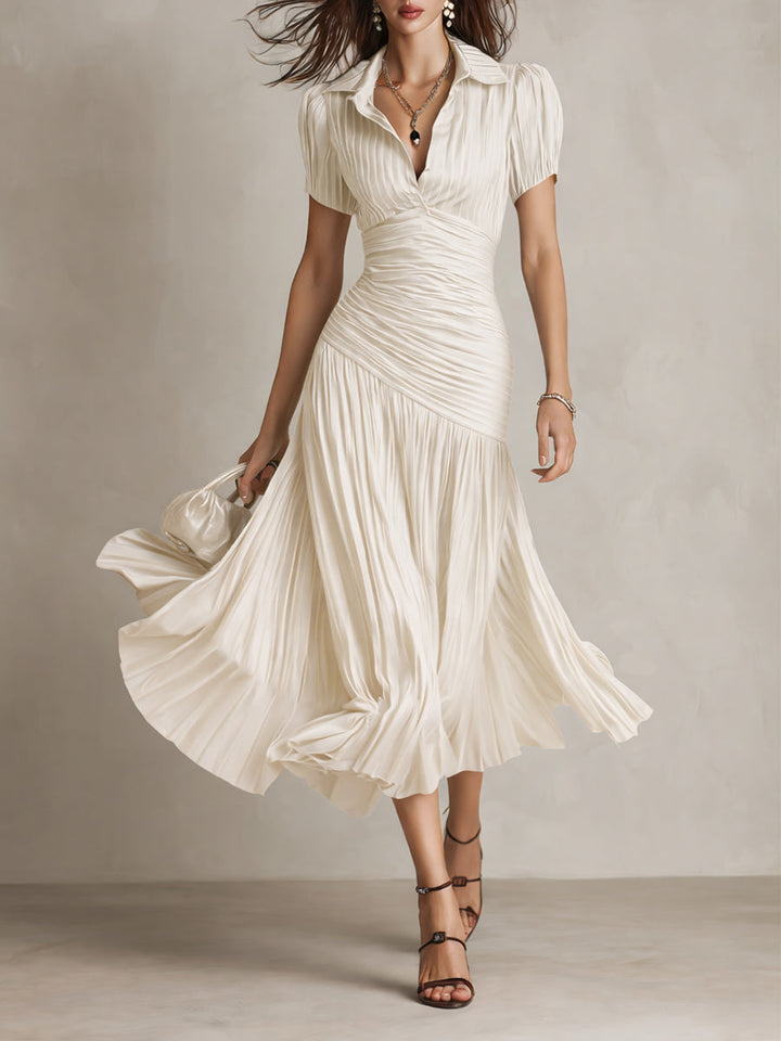 Adriana | Retro Striped Satin Midi Dress