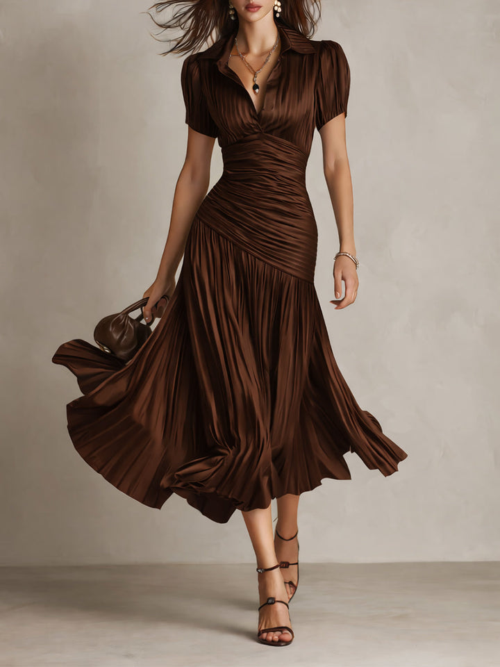 Adriana | Retro Striped Satin Midi Dress