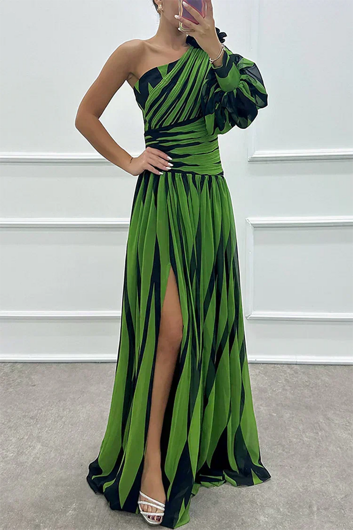 Violet & Grace™ |Elegant Striped Maxi Dress with One Shoulder