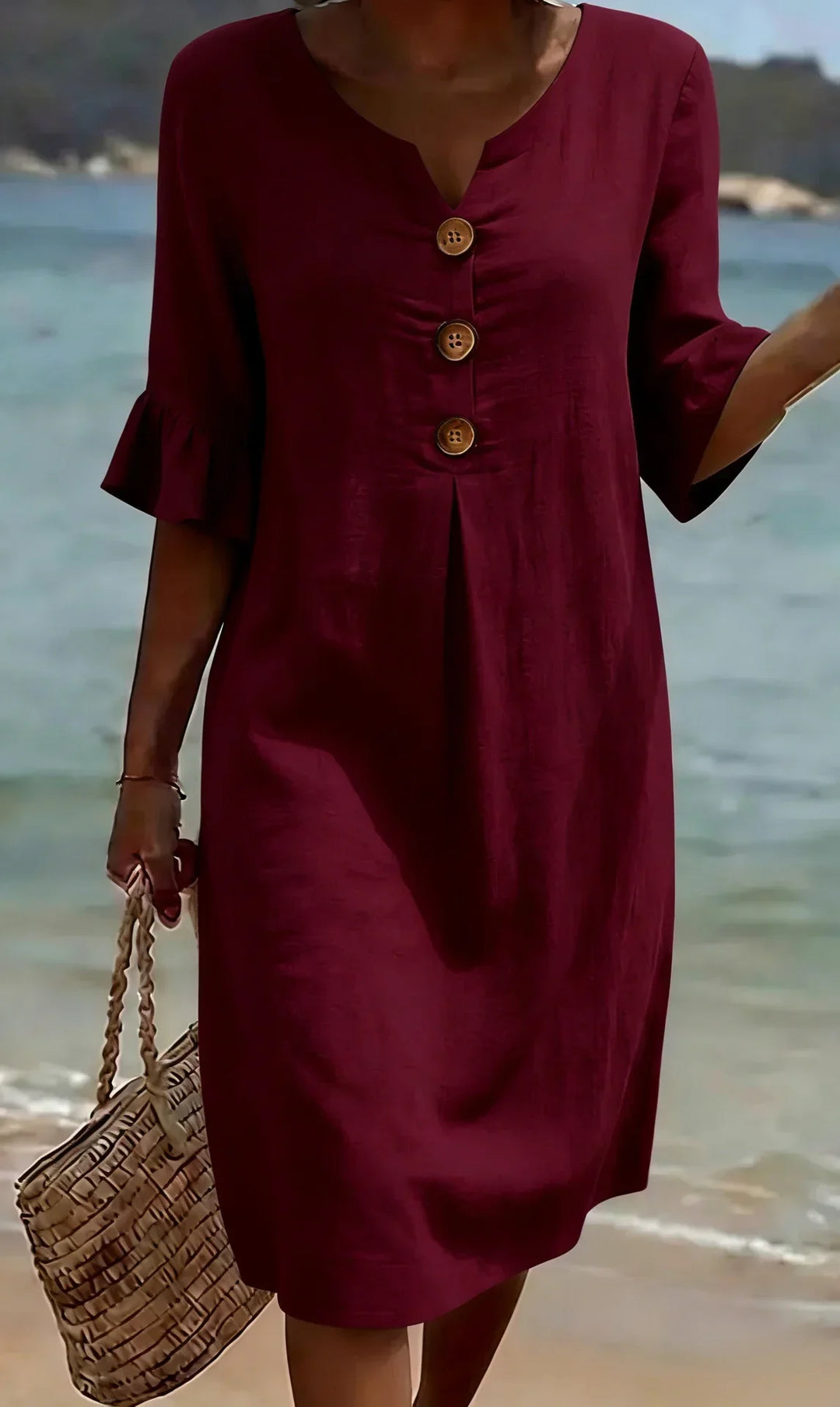 Vanesa™ | Textured Dress with Puff Sleeves and Buttons