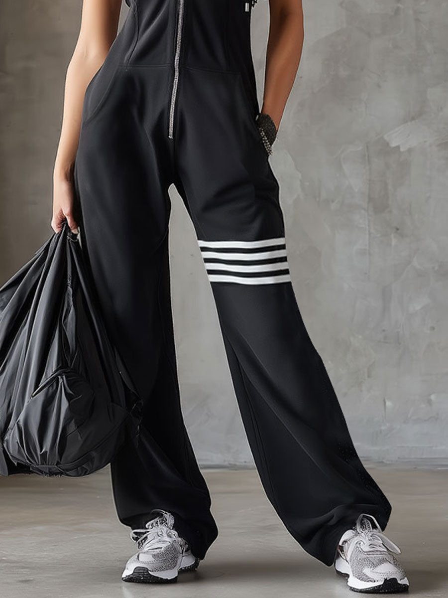 Jade | Retro Sports Hoodie Jumpsuit with Side Stripes