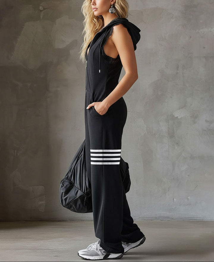 Jade | Retro Sports Hoodie Jumpsuit with Side Stripes