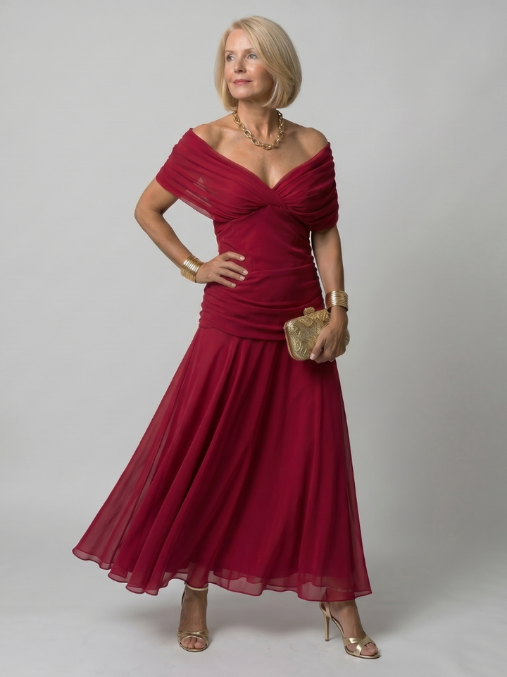 Stella & Grace™ | Off Shoulder Flow Midi Dress
