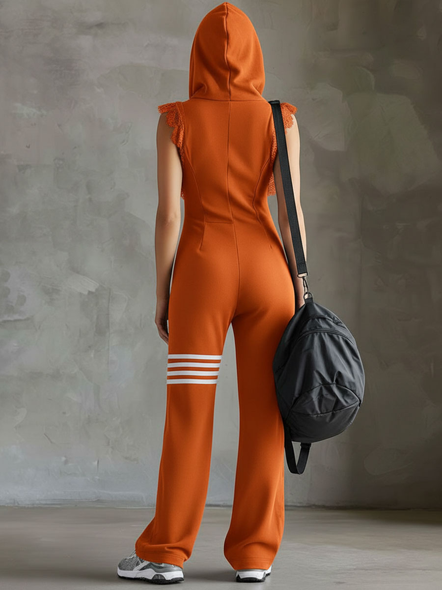 Jade | Retro Sports Hoodie Jumpsuit with Side Stripes