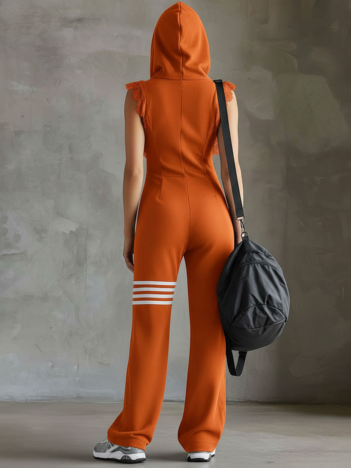 Jade | Retro Sports Hoodie Jumpsuit with Side Stripes