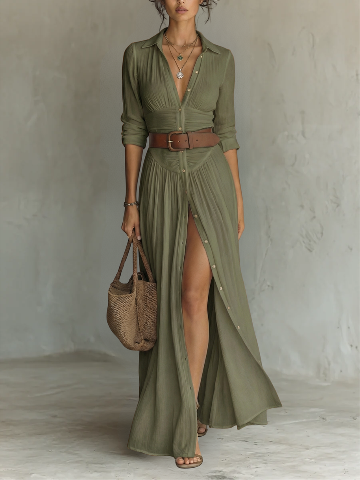 DOLORES™ - ELEGANT SUMMER MAXI LINEN SHIRT DRESS