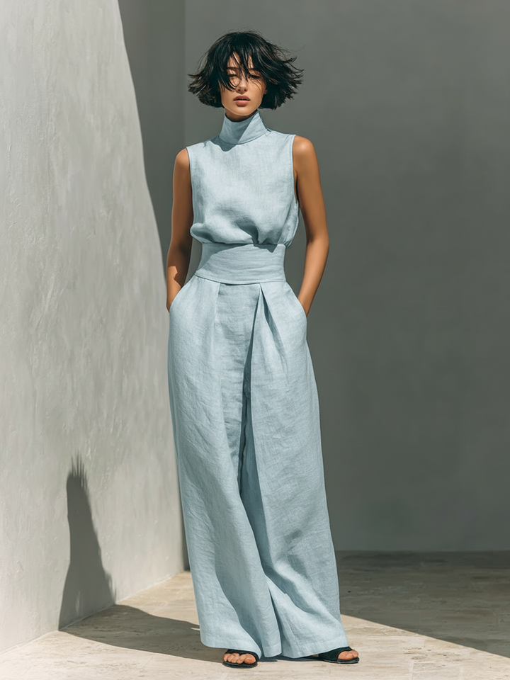 Maria™ | Complete set with tank top and wide-leg cotton and linen pants