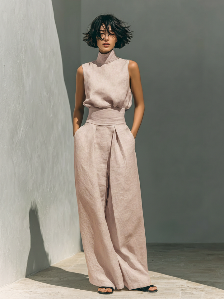 Maria™ | Complete set with tank top and wide-leg cotton and linen pants