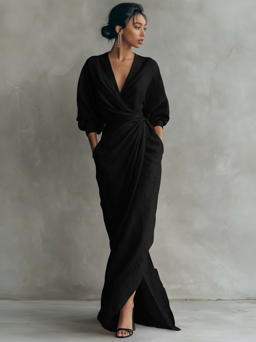 BETTY™ - ELEGANT LINEN V-NECK MAXI DRESS
