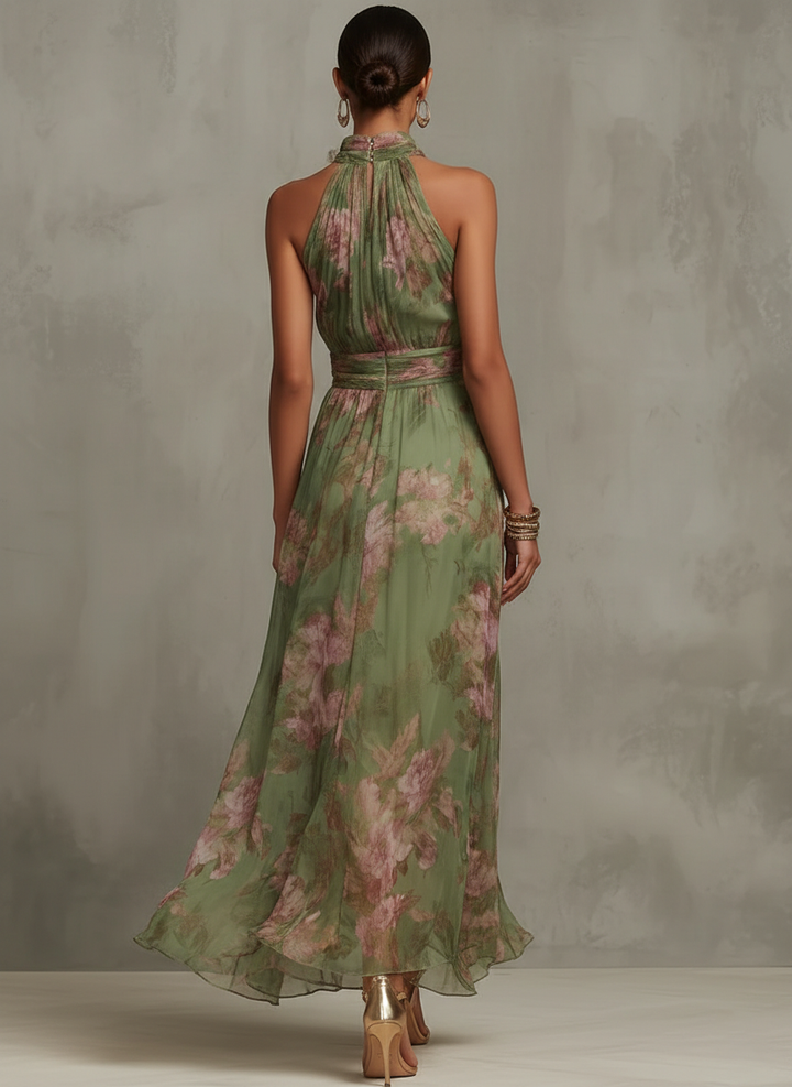 Serena | Floral Chiffon Maxi Dress with American Armhole