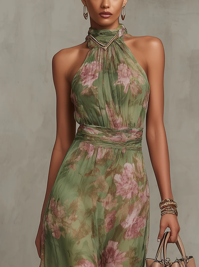 Serena | Floral Chiffon Maxi Dress with American Armhole