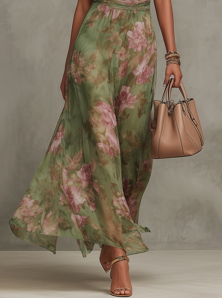 Serena | Floral Chiffon Maxi Dress with American Armhole