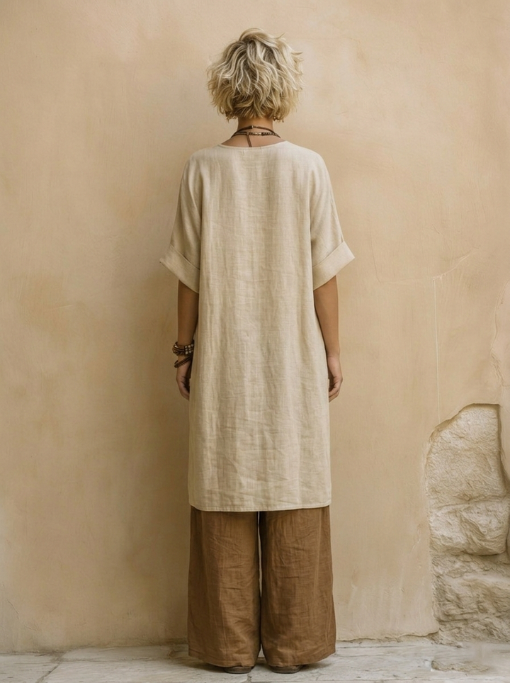 Juliette | Three-Piece Nomadic Bohemian Set in Dark Gray and Brown with Tribal Pattern