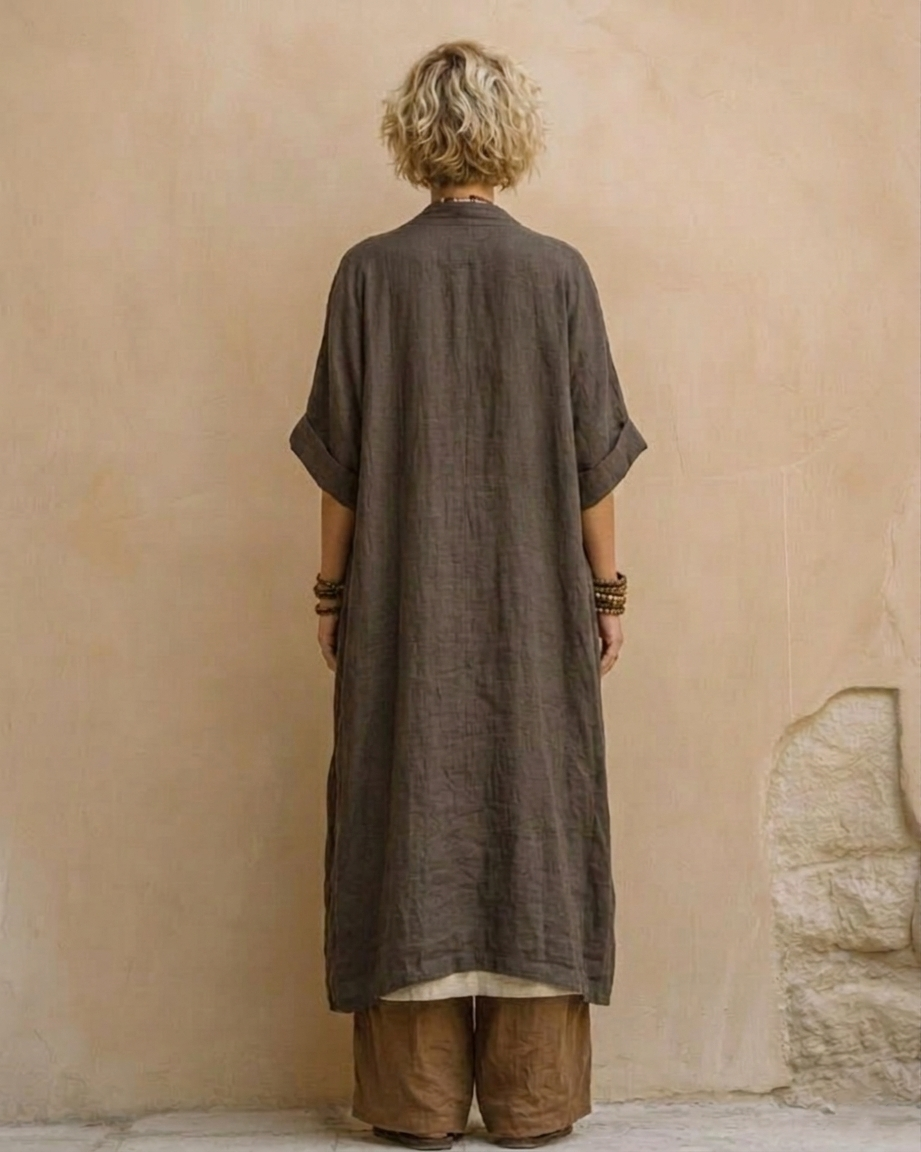 Juliette | Three-Piece Nomadic Bohemian Set in Dark Gray and Brown with Tribal Pattern