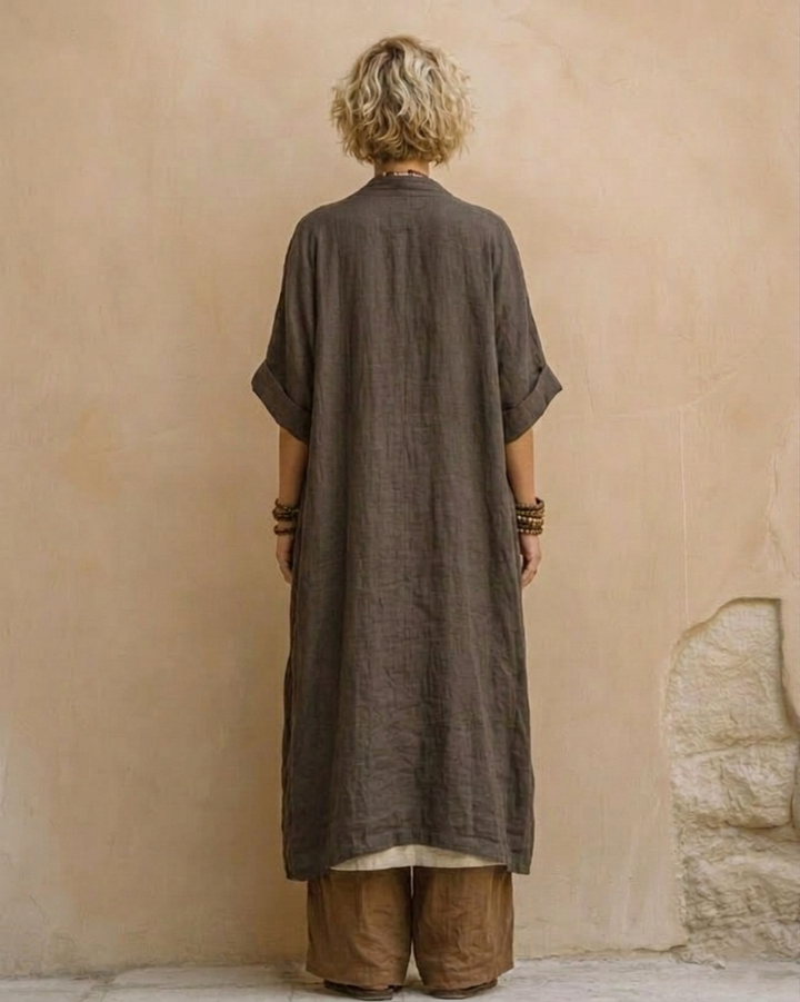 Juliette | Three-Piece Nomadic Bohemian Set in Dark Gray and Brown with Tribal Pattern