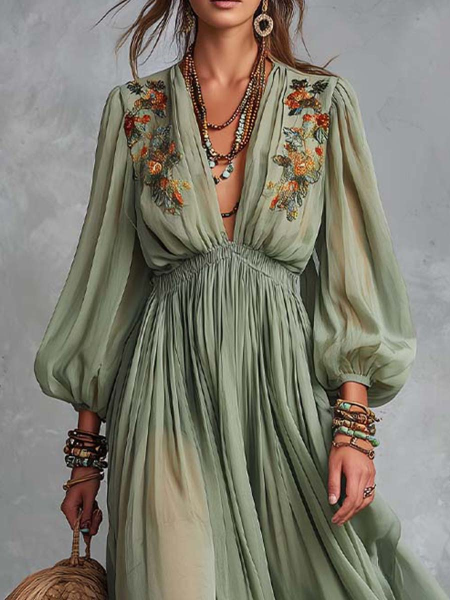 Élodine™ | Maxi Bohemian Dress with Floral Print