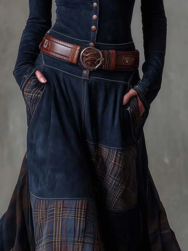Helena Ivy | Winter Night Navy Suede Maxi Dress with Belt