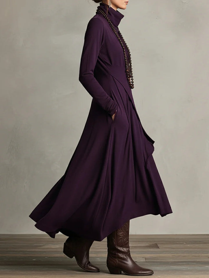 Lonnie | Elegant High-Neck Asymmetrical Draped Maxi Dress