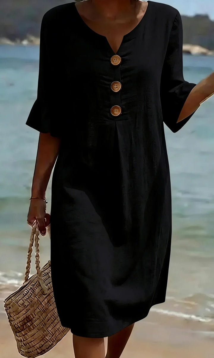 Vanesa™ | Textured Dress with Puff Sleeves and Buttons