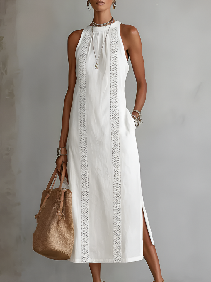 Jimena | Casual Midi Dress with Embroidered Mao Collar