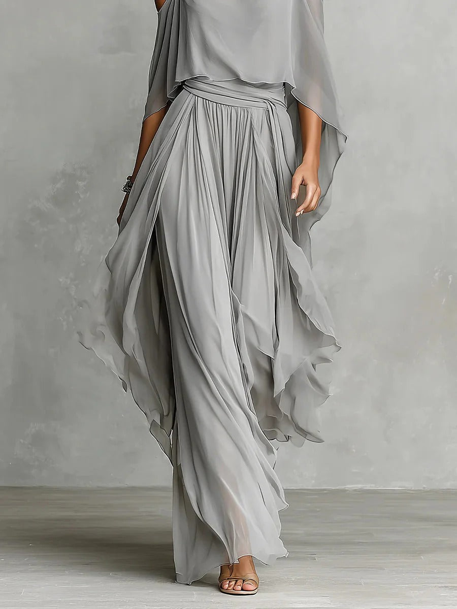 Isabelle | Gray fluid set with thin strap top and light pants