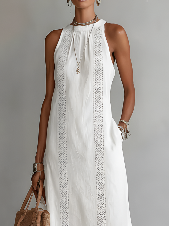 Jimena | Midi Linen Dress with Mao Collar