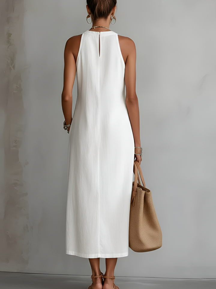 Jimena | Midi Linen Dress with Mao Collar